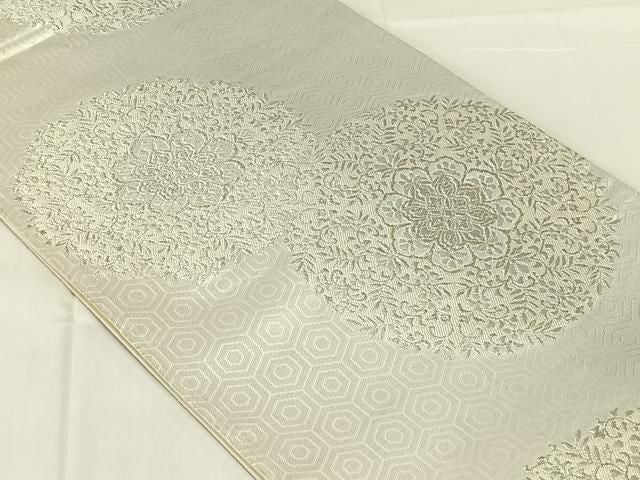 平和屋着物◎六通柄袋帯　花丸文　銀糸　正絹　逸品　AABN5026dk
