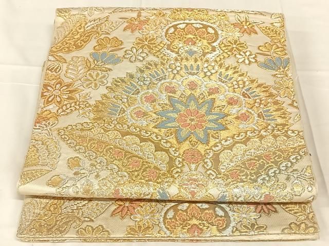 平和屋着物◎六通柄　本袋帯　幾何学花文　金銀糸　正絹　逸品　AABN5035dk