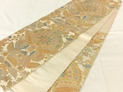 平和屋着物◎六通柄　本袋帯　幾何学花文　金銀糸　正絹　逸品　AABN5035dk