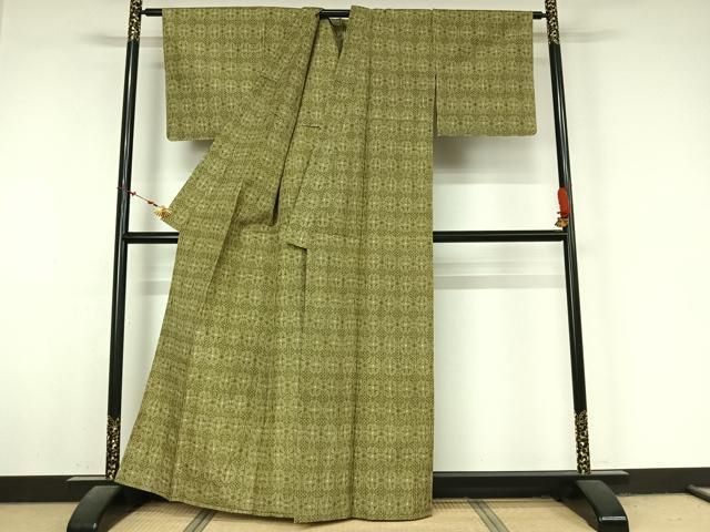 平和屋着物▽小紋　単衣　格子　未使用　AABN5044jh