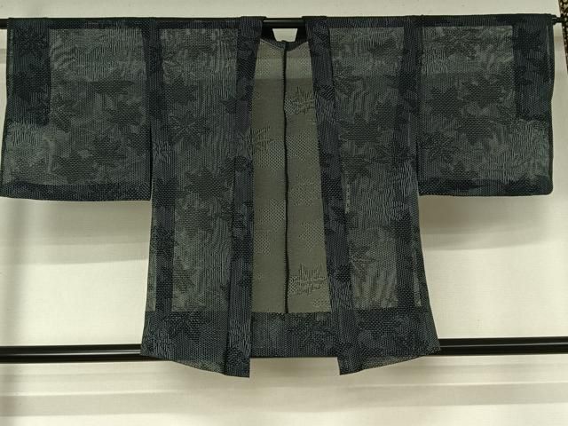 平和屋着物▽羽織　スリーシーズン　春夏秋　塵除け　楓文　黒地　正絹　逸品　AABN5053jh