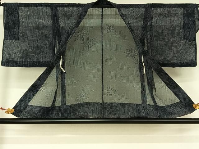 平和屋着物▽羽織　スリーシーズン　春夏秋　塵除け　楓文　黒地　正絹　逸品　AABN5053jh