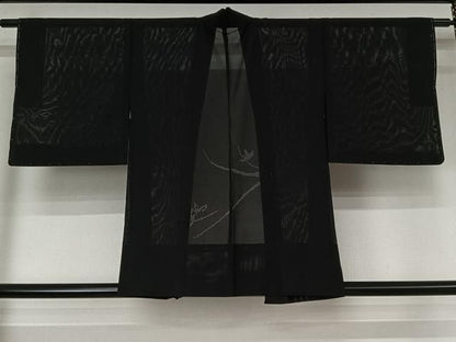 平和屋着物▽羽織　スリーシーズン　春夏秋　塵除け　草花文　黒地　正絹　逸品　未使用　AABN5057jh