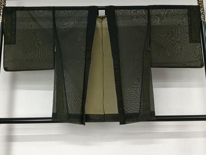 平和屋着物▽羽織　スリーシーズン　春夏秋　塵除け　縞　黒地　正絹　逸品　AABN5059jh
