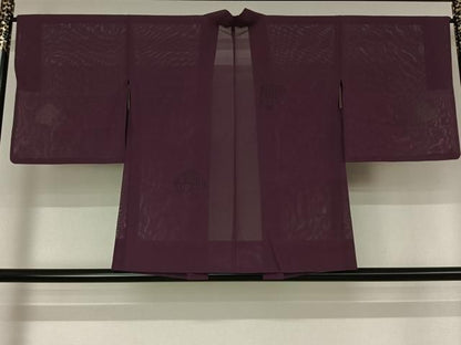 平和屋着物▽羽織　スリーシーズン　春夏秋　塵除け　扇面花文　古代紫色　正絹　逸品　AABN5065jh