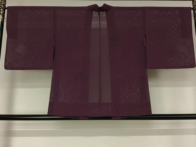 平和屋着物▽羽織　スリーシーズン　春夏秋　塵除け　扇面花文　古代紫色　正絹　逸品　AABN5065jh