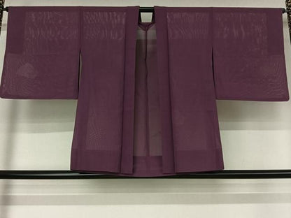 平和屋着物▽羽織　スリーシーズン　春夏秋　塵除け　扇面花文　古代紫色　正絹　逸品　AABN5065jh