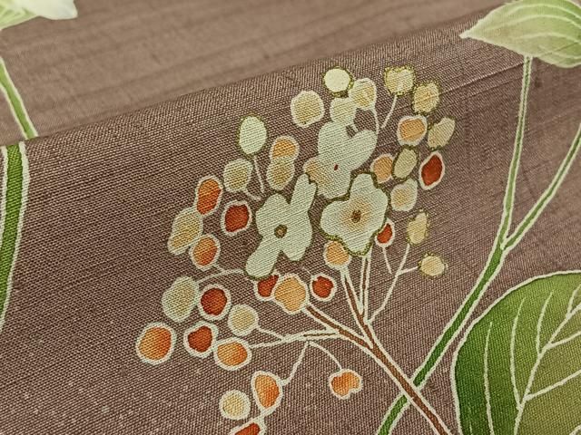 平和屋着物▽訪問着　単衣　紬地　作家物　草花文　金彩　正絹　逸品　AABN5076jh