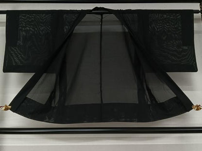 平和屋着物▽羽織　スリーシーズン　春夏秋　塵除け　黒地　正絹　逸品　AABN5092jh