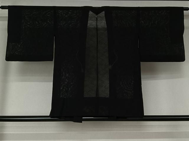 平和屋着物▽羽織　スリーシーズン　春夏秋　塵除け　幾何学文様　黒地　正絹　逸品　AABN5098jh