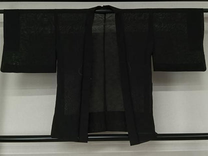 平和屋着物▽羽織　スリーシーズン　春夏秋　塵除け　幾何学文様　黒地　正絹　逸品　AABN5098jh