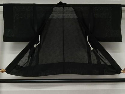 平和屋着物▽羽織　スリーシーズン　春夏秋　塵除け　幾何学文様　黒地　正絹　逸品　AABN5098jh