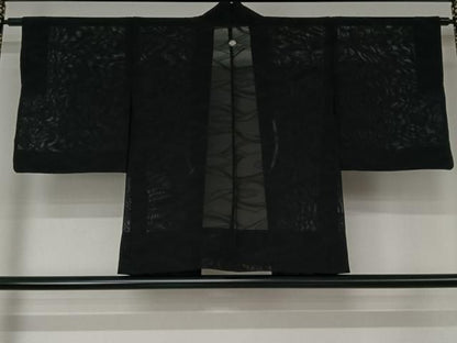 平和屋着物▽羽織　スリーシーズン　春夏秋　塵除け　流水文　黒地　正絹　逸品　AABN5101jh