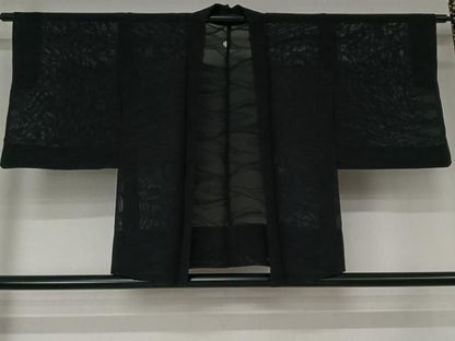 平和屋着物▽羽織　スリーシーズン　春夏秋　塵除け　流水文　黒地　正絹　逸品　AABN5101jh