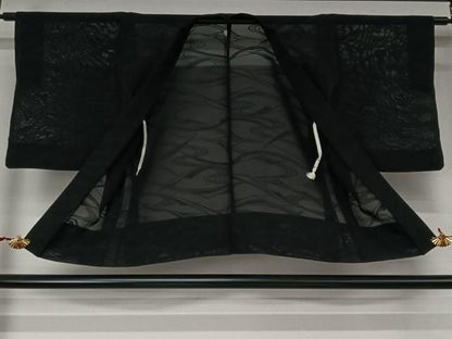 平和屋着物▽羽織　スリーシーズン　春夏秋　塵除け　流水文　黒地　正絹　逸品　AABN5101jh