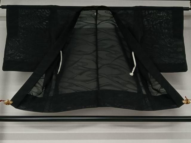 平和屋着物▽羽織　スリーシーズン　春夏秋　塵除け　流水文　黒地　正絹　逸品　AABN5101jh