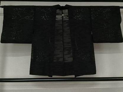 平和屋着物▽羽織　スリーシーズン　春夏秋　塵除け　霞文　黒地　正絹　逸品　AABN5103jh