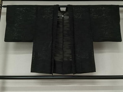 平和屋着物▽羽織　スリーシーズン　春夏秋　塵除け　霞文　黒地　正絹　逸品　AABN5103jh