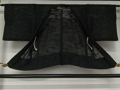 平和屋着物▽羽織　スリーシーズン　春夏秋　塵除け　霞文　黒地　正絹　逸品　AABN5103jh