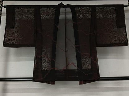 平和屋着物▽羽織　スリーシーズン　春夏秋　塵除け　霞文　黒地　正絹　逸品　未使用　AABN5108jh