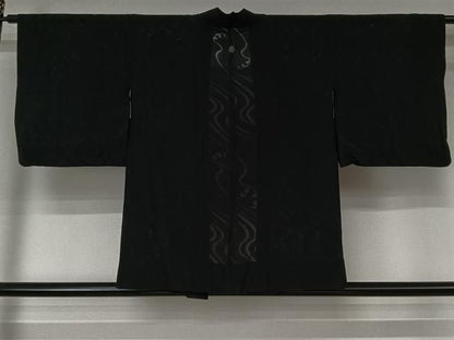 平和屋着物▽羽織　スリーシーズン　春夏秋　塵除け　流水文　黒地　正絹　逸品　AABN5109jh