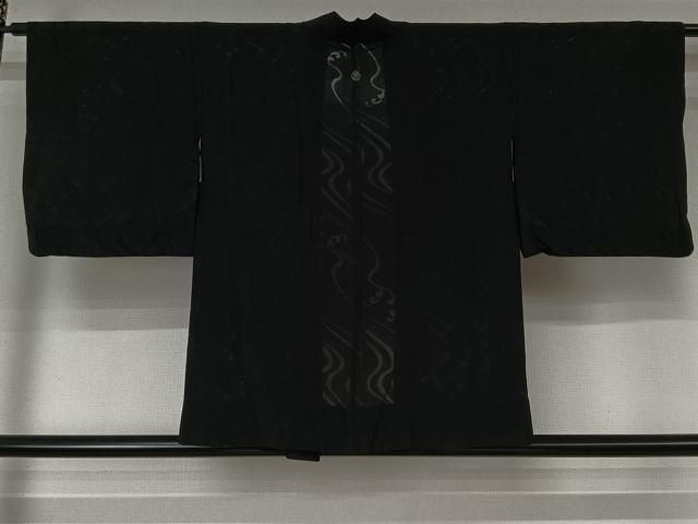 平和屋着物▽羽織　スリーシーズン　春夏秋　塵除け　流水文　黒地　正絹　逸品　AABN5109jh