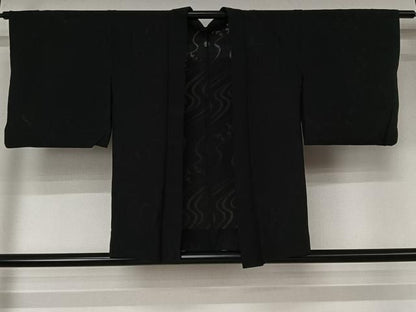 平和屋着物▽羽織　スリーシーズン　春夏秋　塵除け　流水文　黒地　正絹　逸品　AABN5109jh