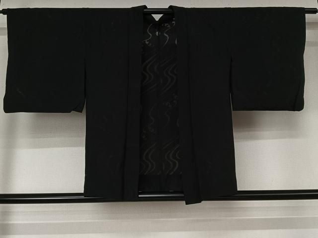 平和屋着物▽羽織　スリーシーズン　春夏秋　塵除け　流水文　黒地　正絹　逸品　AABN5109jh