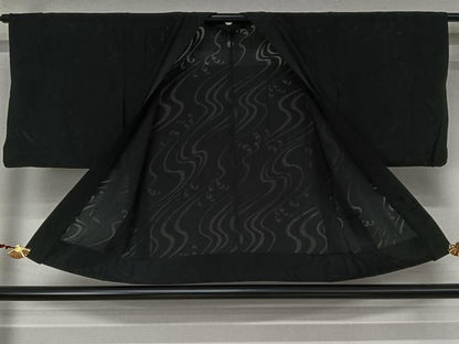 平和屋着物▽羽織　スリーシーズン　春夏秋　塵除け　流水文　黒地　正絹　逸品　AABN5109jh