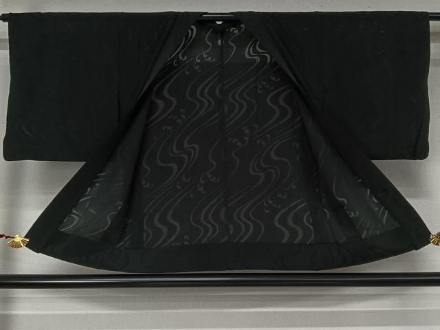平和屋着物▽羽織　スリーシーズン　春夏秋　塵除け　流水文　黒地　正絹　逸品　AABN5109jh