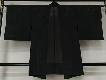 平和屋着物▽長羽織　スリーシーズン　春夏秋　塵除け　黒地　正絹　逸品　AABN5112jh