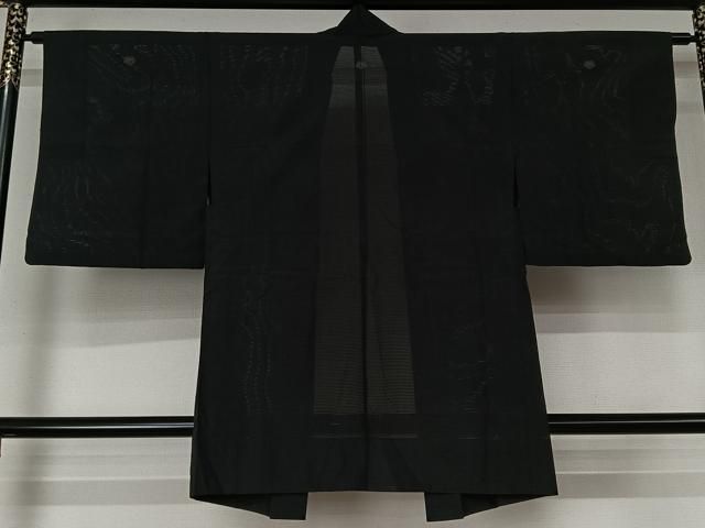 平和屋着物▽長羽織　スリーシーズン　春夏秋　塵除け　黒地　正絹　逸品　AABN5112jh