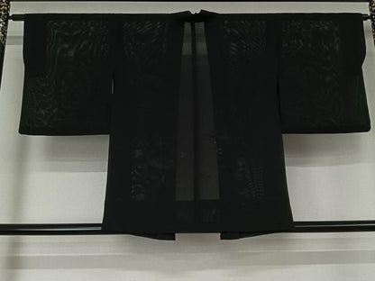 平和屋着物▽羽織　スリーシーズン　春夏秋　塵除け　流水草葉文　黒地　正絹　逸品　AABN5118jh