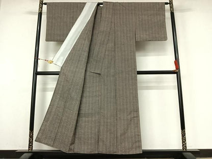 平和屋着物▽上質な紬　単衣　縞　正絹　逸品　AABN5126jh