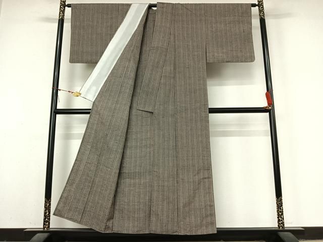 平和屋着物▽上質な紬　単衣　縞　正絹　逸品　AABN5126jh