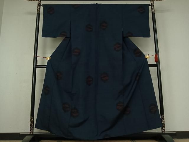 平和屋着物▽上質な紬　単衣　80亀甲　飛び亀甲柄　正絹　逸品　AABN5129jh