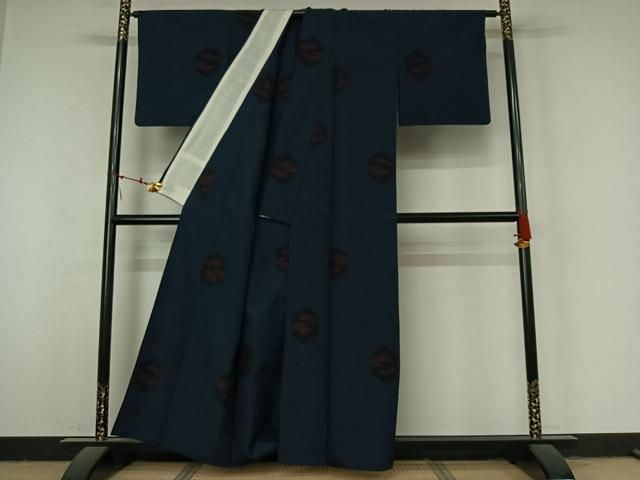 平和屋着物▽上質な紬　単衣　80亀甲　飛び亀甲柄　正絹　逸品　AABN5129jh