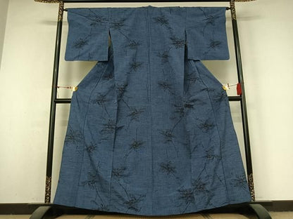 平和屋着物▽上質な紬　単衣　草花文　正絹　逸品　AABN5130jh