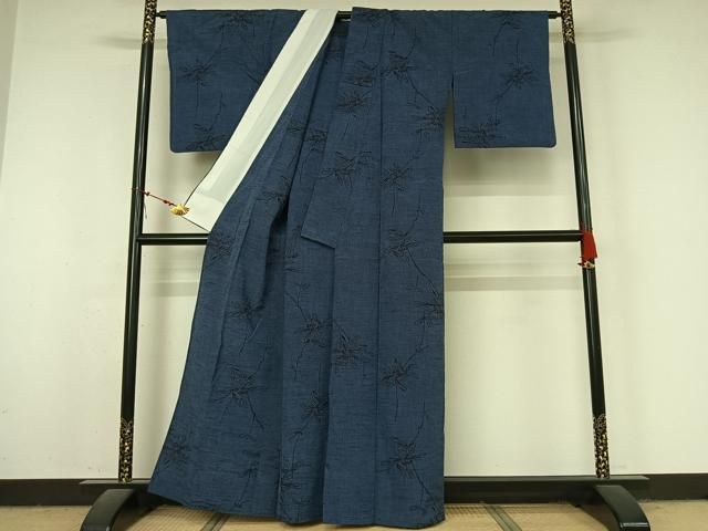 平和屋着物▽上質な紬　単衣　草花文　正絹　逸品　AABN5130jh