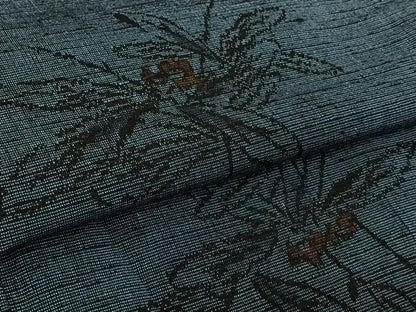 平和屋着物▽上質な紬　単衣　草花文　正絹　逸品　AABN5130jh