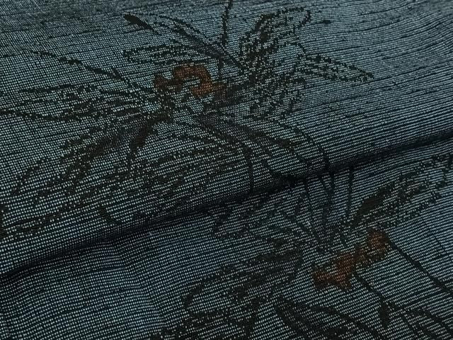平和屋着物▽上質な紬　単衣　草花文　正絹　逸品　AABN5130jh
