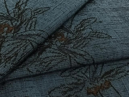 平和屋着物▽上質な紬　単衣　草花文　正絹　逸品　AABN5130jh