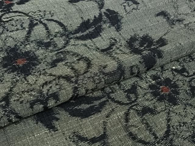 平和屋着物▽上質な紬　単衣　正倉院花唐草文　正絹　逸品　AABN5132jh