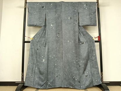 平和屋着物▽染色作家　藤井霞岳　小紋　単衣　絞り　舞花文　暈し染め　正絹　逸品　AABN5136jh