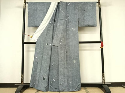平和屋着物▽染色作家　藤井霞岳　小紋　単衣　絞り　舞花文　暈し染め　正絹　逸品　AABN5136jh