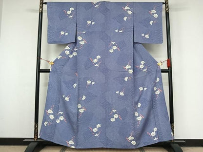平和屋着物▽上質な小紋　単衣　草花文　正絹　逸品　未使用　AABN5142jh