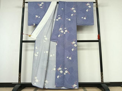 平和屋着物▽上質な小紋　単衣　草花文　正絹　逸品　未使用　AABN5142jh
