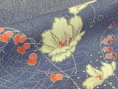 平和屋着物▽上質な小紋　単衣　草花文　正絹　逸品　未使用　AABN5142jh