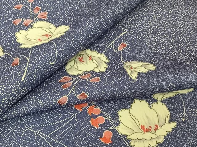 平和屋着物▽上質な小紋　単衣　草花文　正絹　逸品　未使用　AABN5142jh