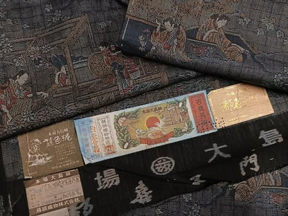 平和屋着物●都喜ヱ門　本場大島紬　9マルキ　藤色泥　女人草花文　藤絹織物謹製　証紙付き　正絹　逸品　未使用　AABN5202ph